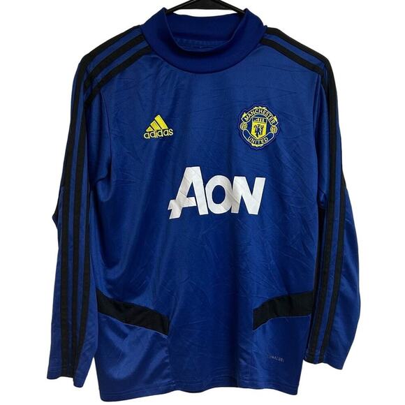 Manchester United 2018/19 Adidas Training Top - Boys Size M - Long Sleeve - Blue - Picture 1 of 6